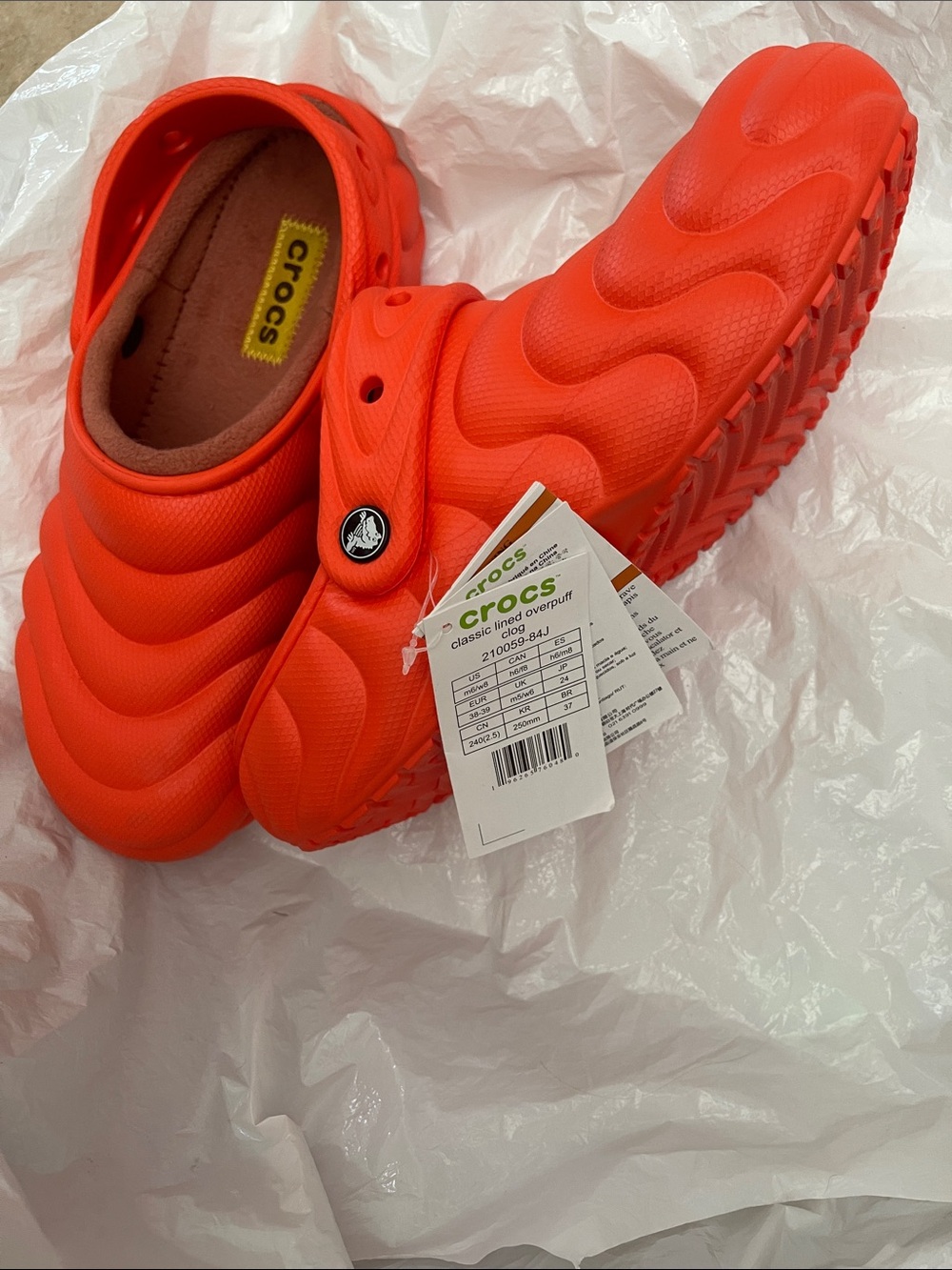 Crocs Classic Lined Overpuff Lava Orange Sandals Shoes M 6 W 8